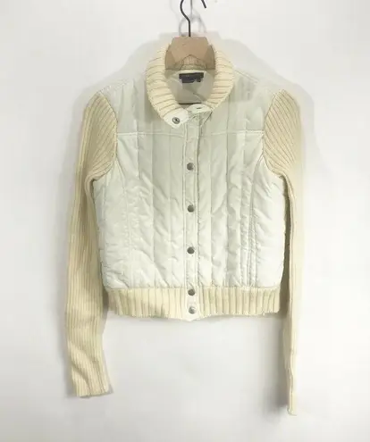 BCBGMAXAZRIA BCBG Cream Quilted Bomber Jacket size M knit arms snap buttons