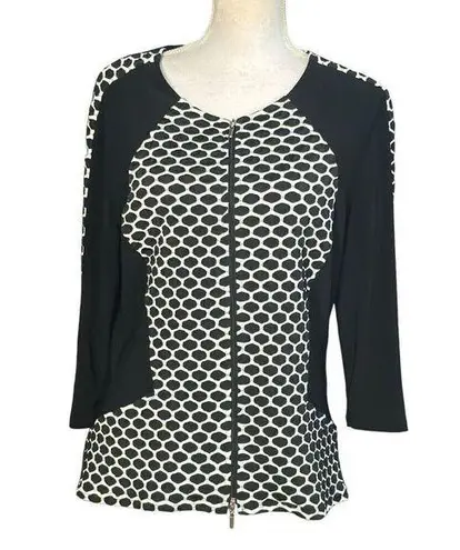 Joseph Ribkoff Jacket Size 16 Zip Up Black White Scuba Material Classic Workwear