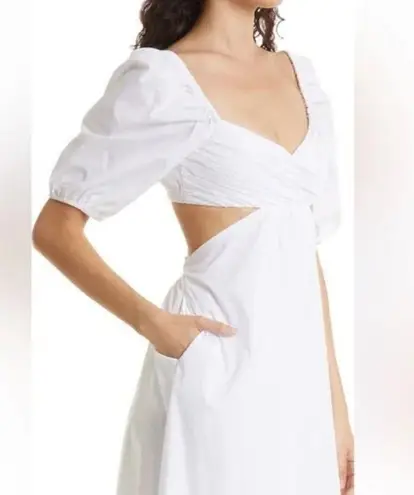STAUD NWT Carina Cut Out Puff Sleeves Midi Dress Size XL White Romantic Feminine