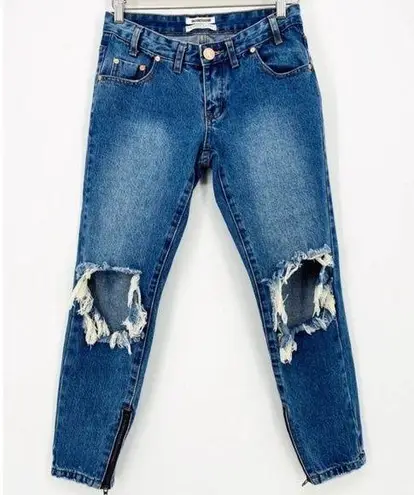 One Teaspoon  Freebird Low Rise Skinny Leg Knee Hole Distressed Jeans - 25