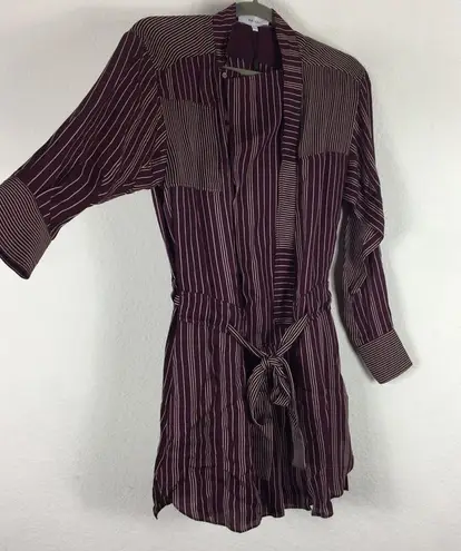 Reiss NWT Albi Burgundy Striped Shirt Dress Size 0 Tie Waist Button Workwear
