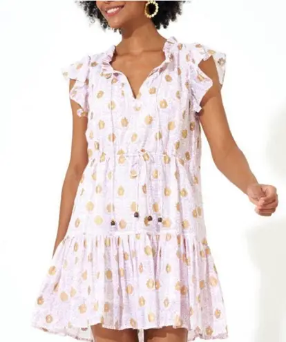 Oliphant Cinched Flirty Short Dress Orange Pattern Size S