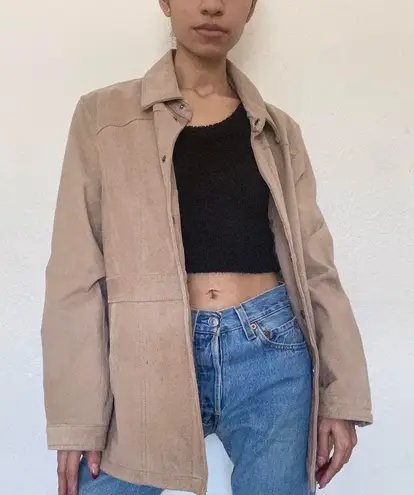 Tan Beige Suede Vintage Leather Coat Jacket