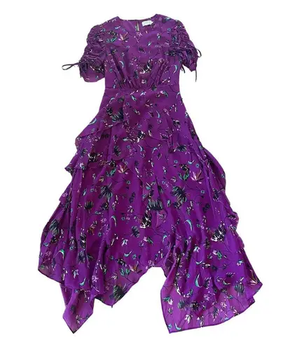 Tanya Taylor  Tiered Silk Handkerchief Dress Purple Floral