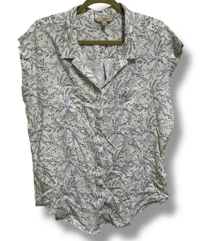 Jachs Girlfriend Floral Sleeveless Shirt Top - Women's L Blue Cream Botanical