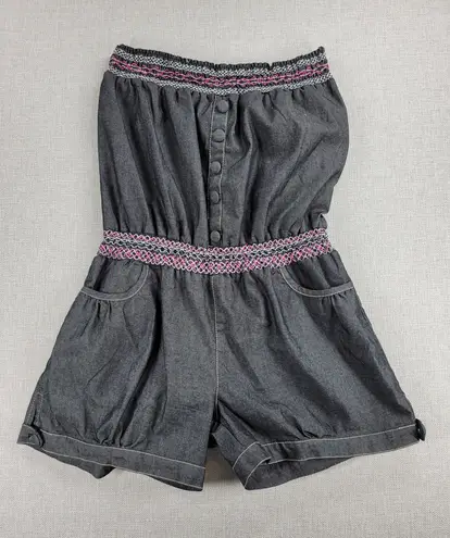 Zawary Womens Romper Shorts Size L Gray Tribal Embroidered Strapless Casual Gray Size L