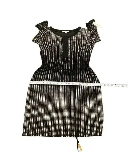 NWT $80 Studio One New York Dress 10 Black Taupe Long Sleeve Knit Tie Retro