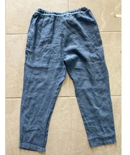 Kaktus Pants Womens Large Blue Linen Italy Lagenlook Boho Coastal Beachy Capsule
