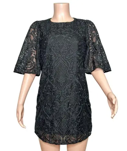 Sézane Gabin Guipure Embroidered Lace Mini Dress, Black, FR34/US2