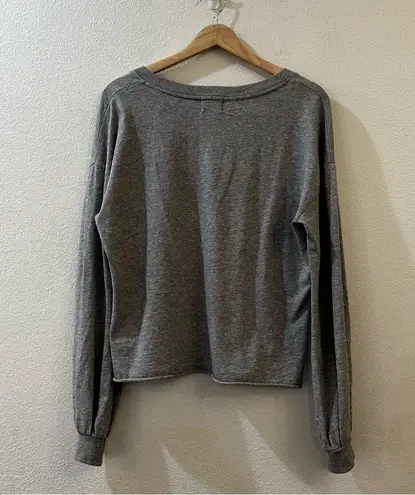 Nation Ltd . Willa Bishop Sleeve Grey V-Neck Knit 100% Cotton Pullover Top Size S