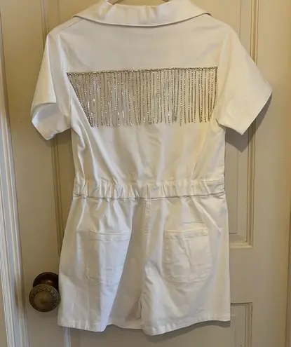 Buddy Love Jessie Crystal Fringe White Romper With Diamond Detailing