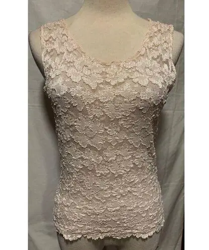 Lew Magram Vintage Pink Stretch Lace Top Cami Scallop Bottom Size M
