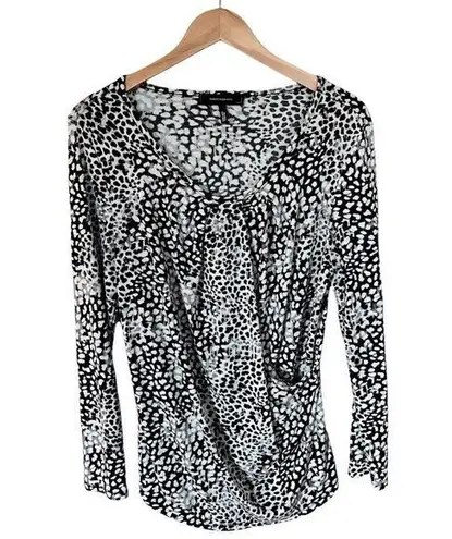 Robert Rodriguez Faux Wrap Blouse Animal Print White Black Long Sleeve Large EUC