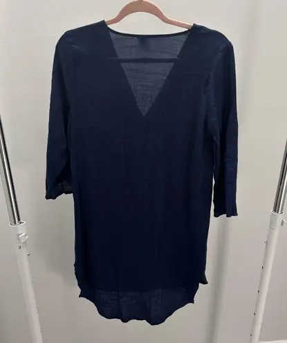 Kona Sol Blue Tunic Swim Cover-Up with White Embroidery