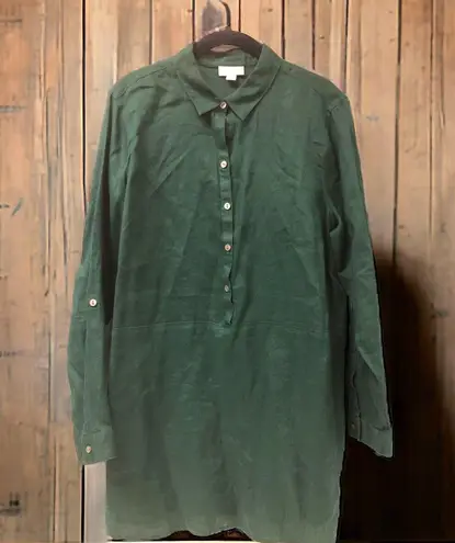 J. Jill Women’s Sz M Linen Pullover Button‎ Shirt HUNTER GREEN Kurti Tunic Top Size M