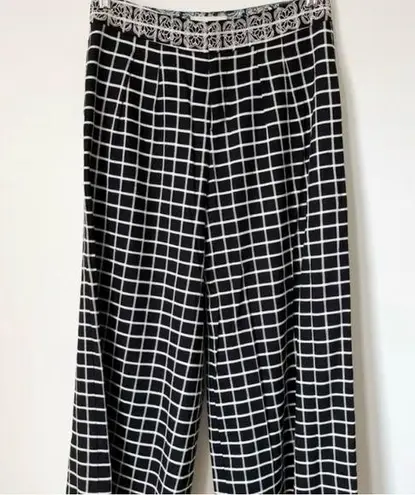 Elevenses Pants| Anthropologie Wide Leg Crop Linen Black White Pants.