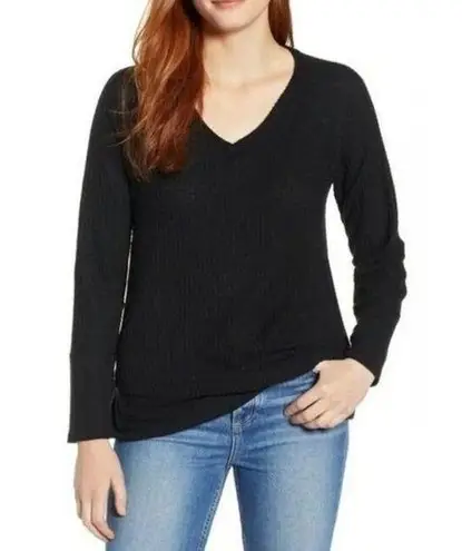 Caslon Black Cozy V-Neck Waffle Knit Tee