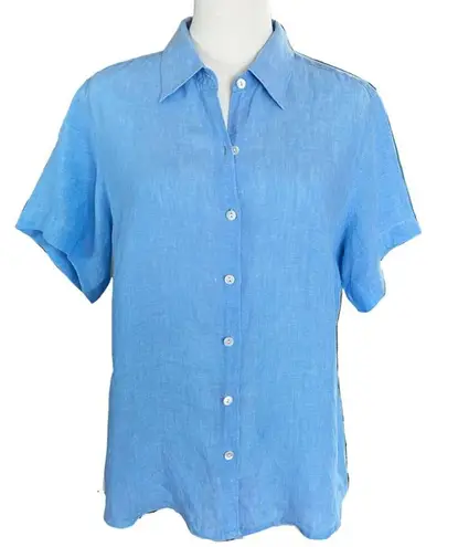 L.L.Bean  100% Linen Button Up Women's Blouse in Size Medium Sky Blue