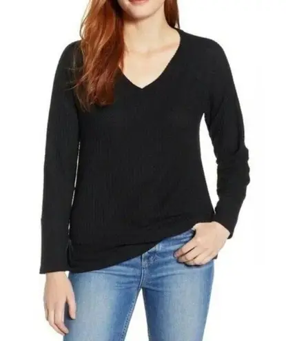 Caslon Black Cozy V-Neck Waffle Knit Tee