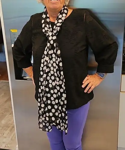 St. John ππ 100% Silk Scarf ~ Black & White Polka Dot Print