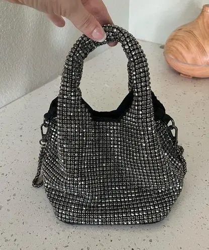 Madison West Silver Rhinestone Bucket/Crossbody Bag One Size