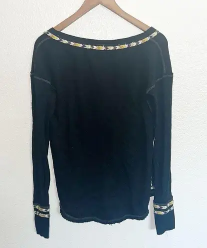 We The Free Free People  Rainbow Knit Thermal Cotton Blend Henley Long Sleeve