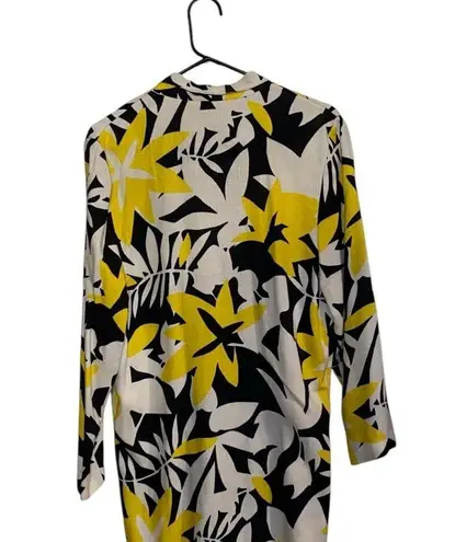 cream with yellow and black print linen blend , oversized statement blazer Size M