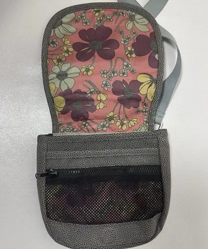 Haiku Vegan Pebbled Leather Crossbody Purse Brown Green Strap Floral Fold Over Gray