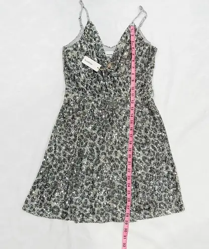 Heartloom NWT Rue Spaghetti Strap Silver Sequin Leopard Dress