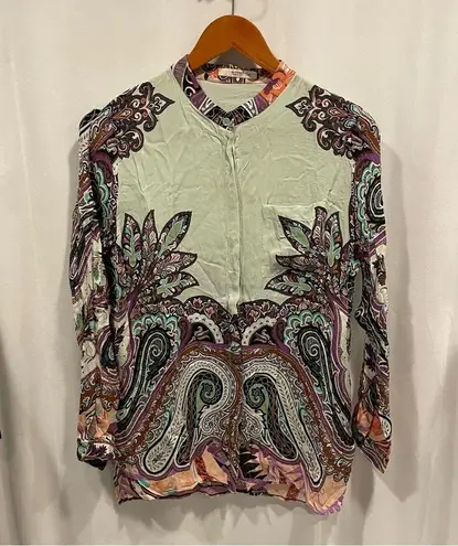 Groovy silk pastel paisley ETRO silk blouse flowy luxury maximalist dreamycore Green Size M