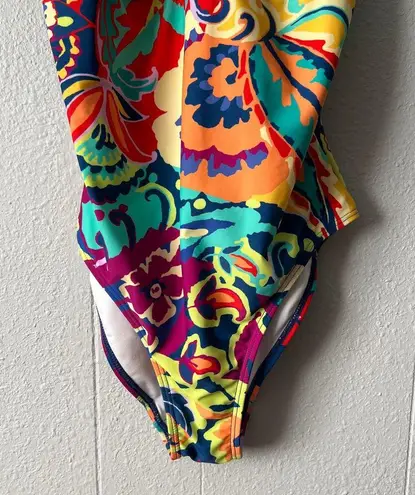 Tahari Womens Bathing Suit Medium Floral Ruffle Tropical Vacation Coastal Beach