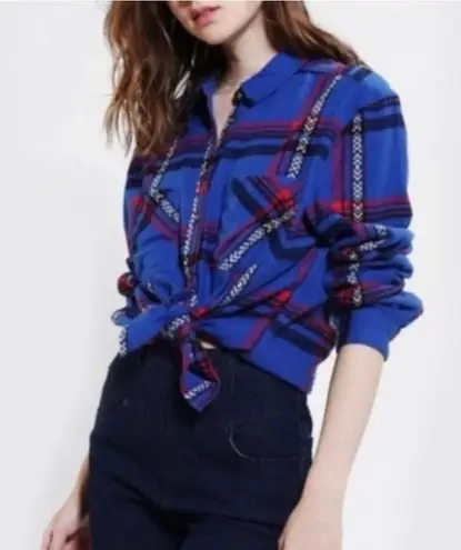 BDG  Womens Flannel Long Sleeve Button‎ Down Shirt Blue Red Size Medium - Image 1