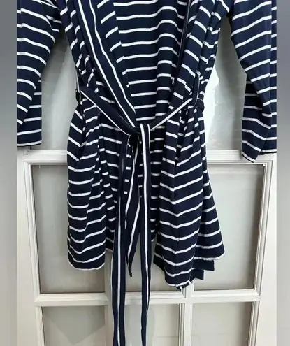 Lands’ End Cotton Above Knee Length Robe Deep Sea Navy Stripe Plus Size 1X