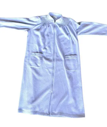 Miss Elaine Maxi Robe PL Petite Large Blue Fleece Zip Embroidered Flower… Size undefined