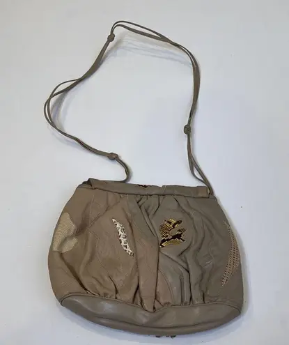 Sharif Crossbody Purse Snap Closure Tassel Leather Snakeskin EUC Gray Beige