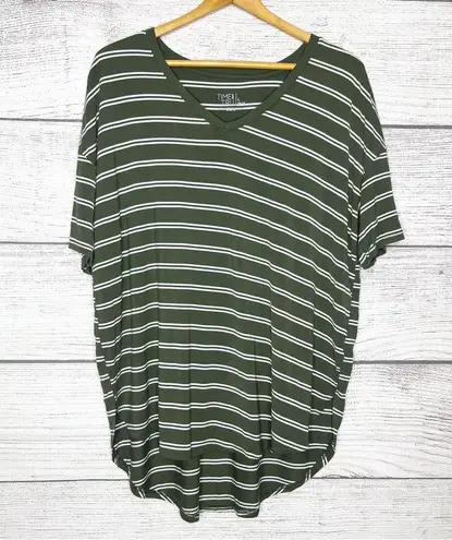 Green & White Striped Oversized V