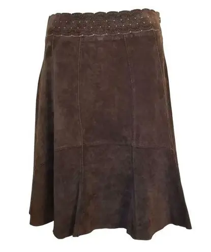 CAbi  Brown Suede Leather Scallop Skirt Size 2