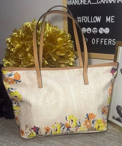 Etro Paisley Floral Zip Top Tote Bag Yellow