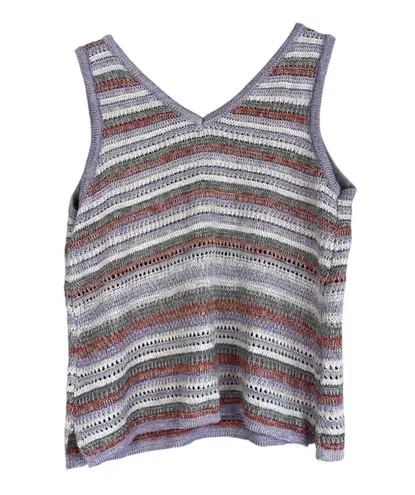Cloud Chaser Tank Top Womens L Purple Striped Crochet Knit Retro Y2K 70s Boho - Image 3