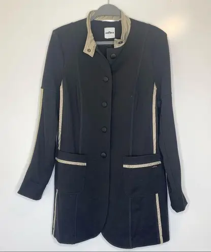 Airfield Button Down Long Sleeve Black Jacket Khaki Satin Trim M Size M