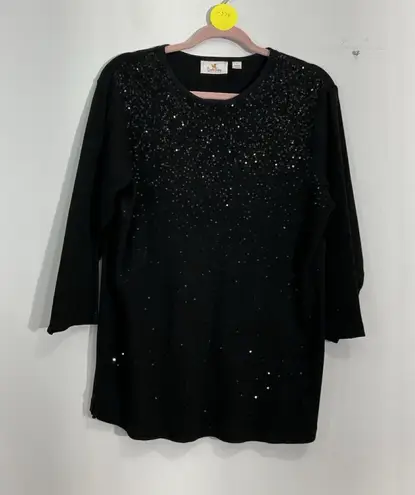 Quacker Factory Womans Quaker Factory Large Black/sequins Pullover Sweater