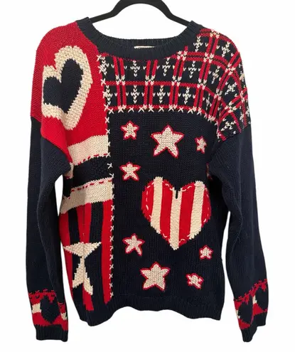 Vintage Inon de Lendis Patriotic Knit Sweater size large red white blue