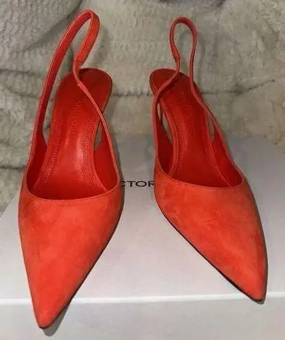 Victoria Beckham V Cut Slingback Pump In Orange Suede