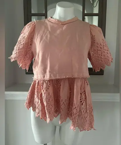 Sea New York Vienne Eyelet Asymmetric Hem Top, Peach Size M New w/o Tag $280