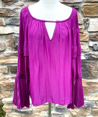 Ramy Brook Harvey Flared-Sleeve Keyhole Blouse