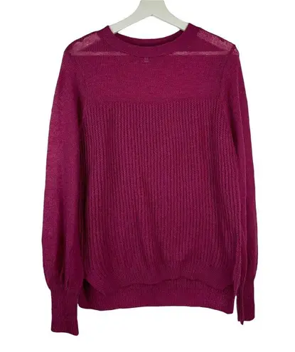 Ella Moss Size L Sweater Penelope Crew Neck Bell Sleeve Knit Pink Magenta