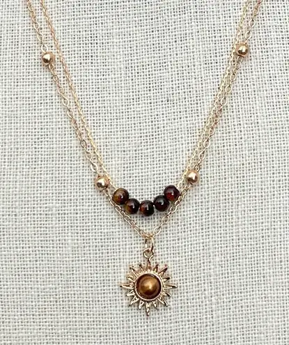 Layered Mocha Sunburst Necklace with Coffee Accents Gold
