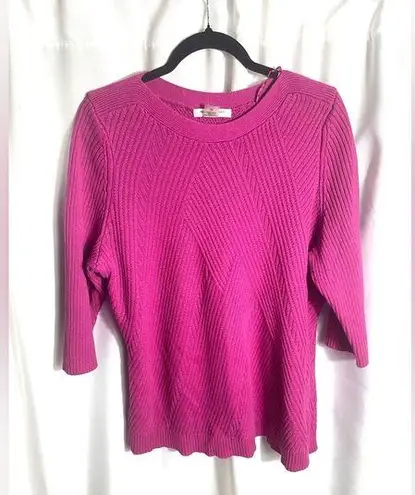 Allison Daley Plus 3X Fuchsia Ribbed Textured Knit Pullover Sweater
