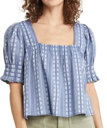 Treasure & Bond Blue Smocked Crop Blouse