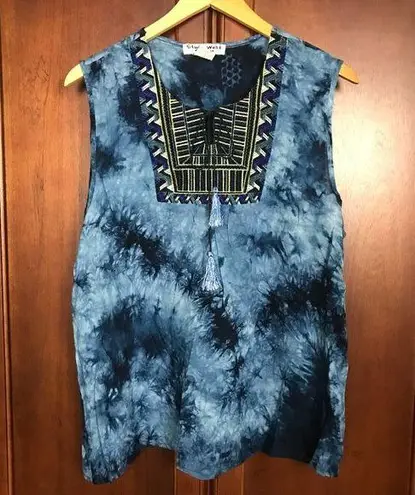 Studio West  Apparel Blue Tie Dye Boho Sleeveless Top Blouse Size XXL